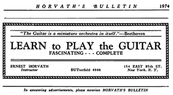 Реклама уроков игры на гитаре в журнале «Хорватс бюллетин» (Horvath’s Bulletin), Нью-Йорк, 1930 г.