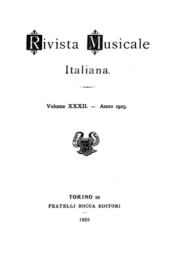 Rivista Musicale Italtana, vol. XXXII, 1925